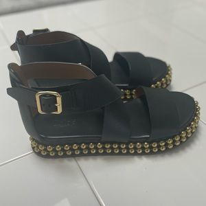 Chloé Sawyer Black Studded Gladiator Platform Sandals Leather Wrap EU 35 US 5